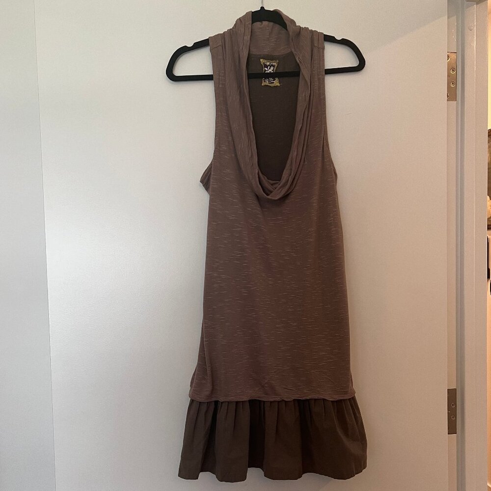 Free People contemporary flapper dress 2000s greige L unique retro cowl neck